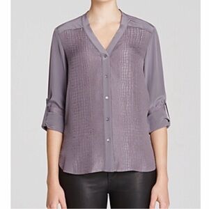 Vince mauve crocodile alligator print button silk blouse